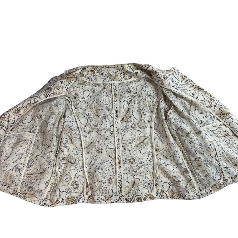 Feminine Floral Print Linen Blend Blazer Jacket Women's XL | Cottagecore Neutral - Picture 3 of 11